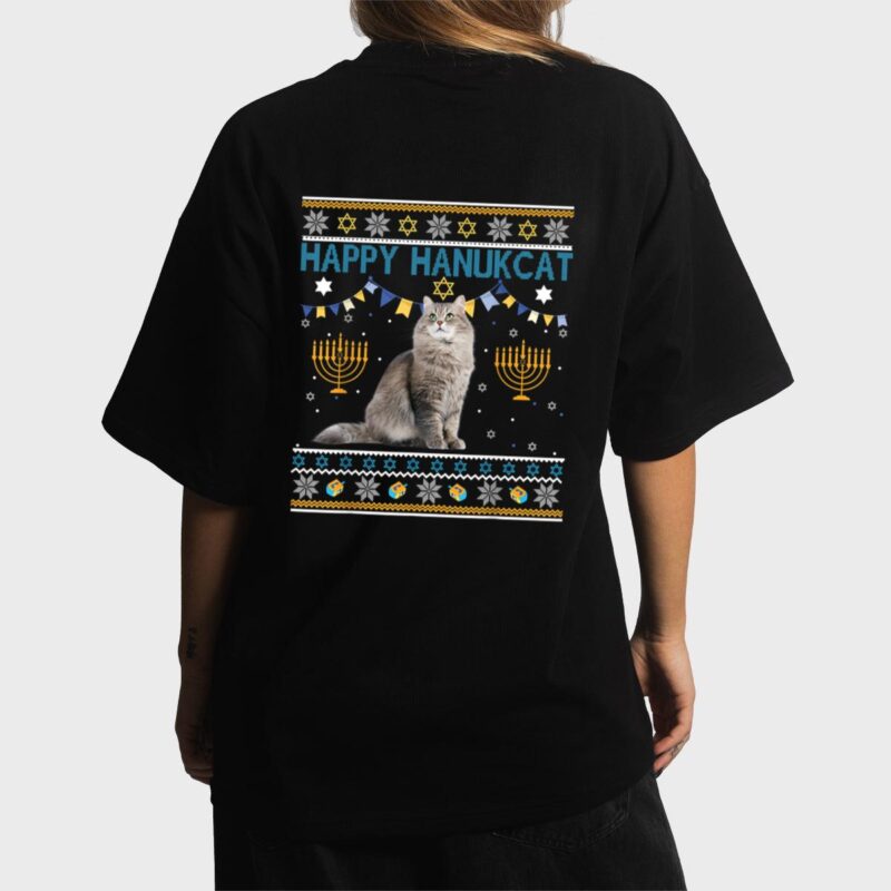 Happy Hanukcat Ugly Hanukkah Sweater Cat Chanukah Jewish Women T-Shirt