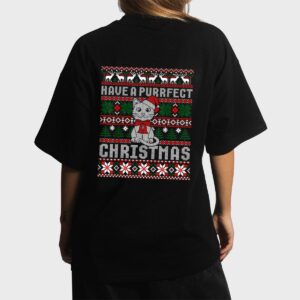 Have A Purrfect Christmas Cat Funny Pajama Ugly Sweater Women T-Shirt