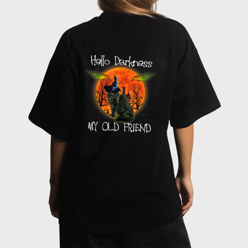 Hello Darkness My Old Friend Halloween Black Cat Women T-Shirt