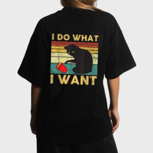 I Do What I Want Cat Coffee Black Cat Red Cup Funny Graphic Women T-Shirt