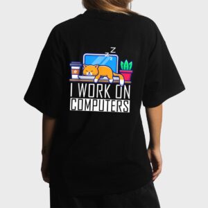 I Work On Computers Funny Cat Lovers Coding Programming Women T-Shirt