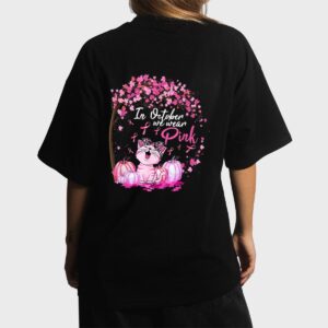In October We Wear Pink Leopard Cat Breast Cancer Awareness Women T-Shirt