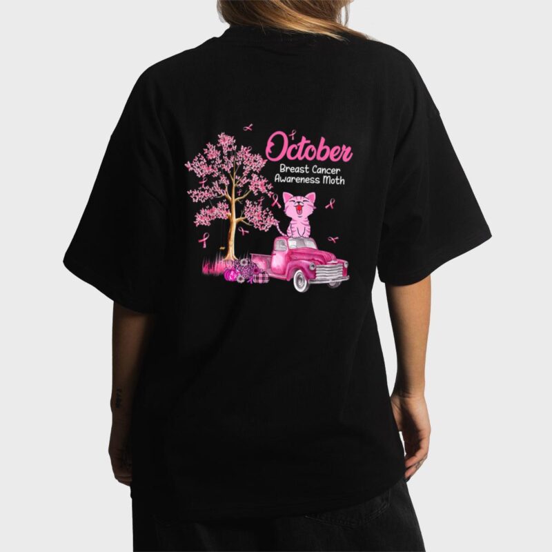 In October We Wear Pink Pumpkin Cat Breast Cancer Awareness_1 Women T-Shirt