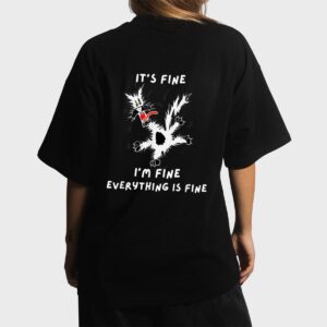 Its Fine I M Fine Funny Coffee Cute Sarcastic Black Cat Women T-Shirt