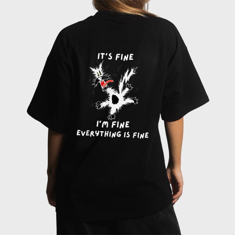 Its Fine I M Fine Funny Coffee Cute Sarcastic Black Cat Women T-Shirt