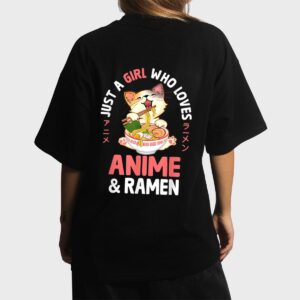 Just a Girl Who Loves Anime Cat and Ramen Girls Teens Women Women T-Shirt