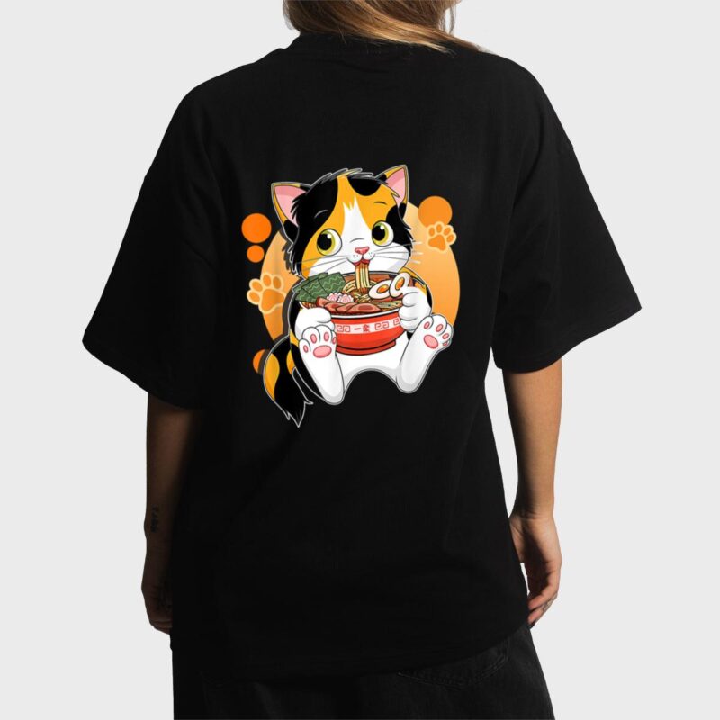 Kawaii Anime Cat  Japanese Ramen Noodles Gift Women T-Shirt