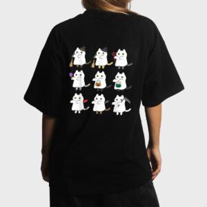 Kawaii Cat Ghosts Black Cat Halloween Cute Costume Spooky Women T-Shirt