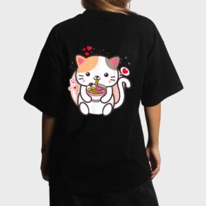 Kawaii Cat Ramen Anime Japanese Food Girls Official Teenager Women T-Shirt