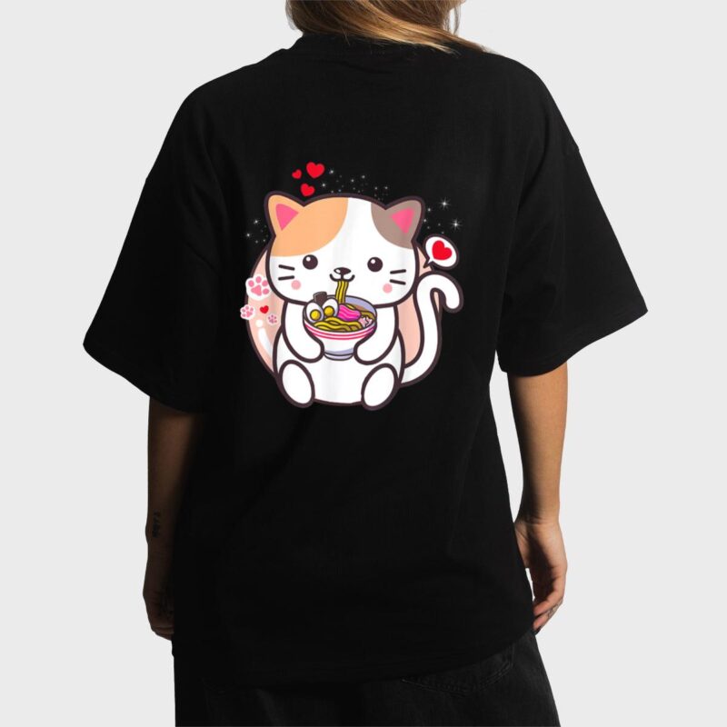 Kawaii Cat Ramen Anime Japanese Food Girls Official Teenager Women T-Shirt