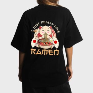 Kawaii Cat Ramen Japanese Black Anime Gift Women T-Shirt