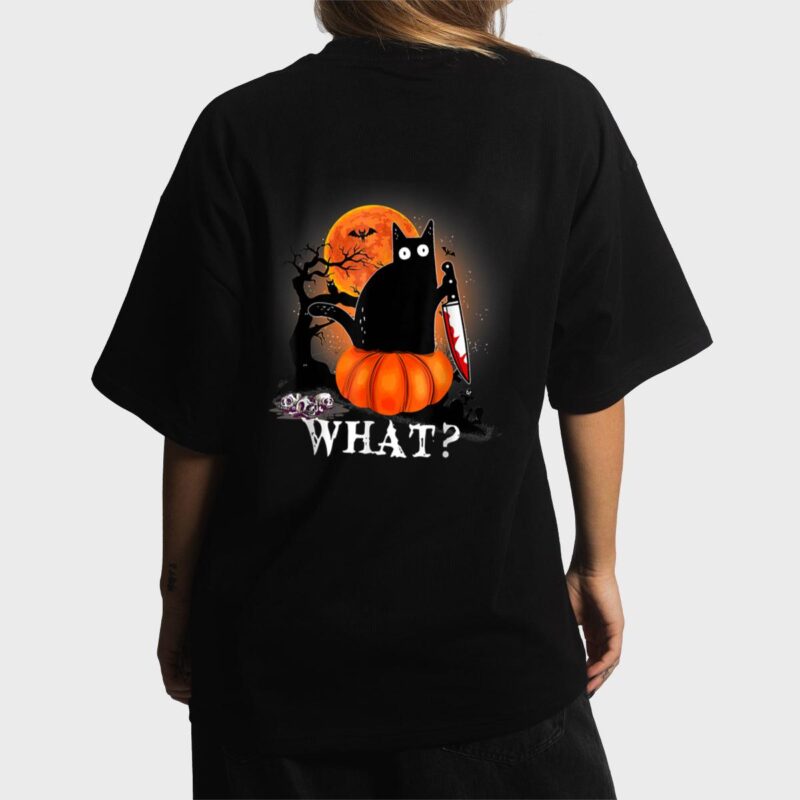 Killer Halloween Scary Moon Black Cat With Knife Pumpkin Women T-Shirt