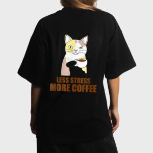 Less Stress More Coffee Funny Cat Caffeine Coffee Lover Women T-Shirt