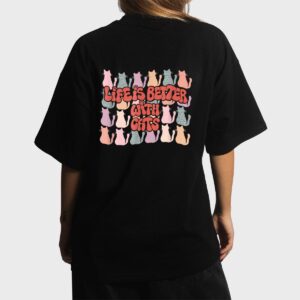 Life Is Better With Cats Retro Cat Mama Dad Groovy Men Women Women T-Shirt
