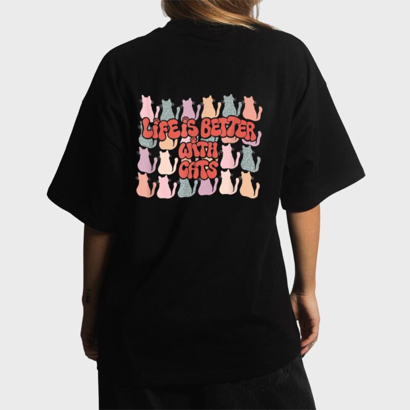 Life Is Better With Cats Retro Cat Mama Dad Groovy Men Women Women T-Shirt