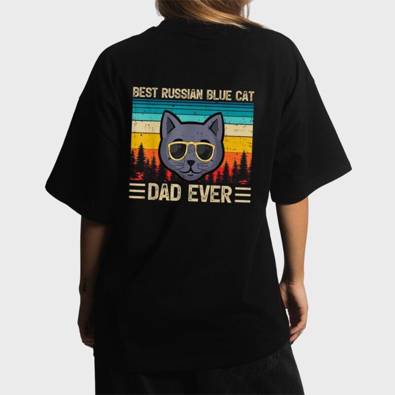 Mens Vintage Funny Best Russian Blue Cat Dad Ever Father's Day Women T-Shirt