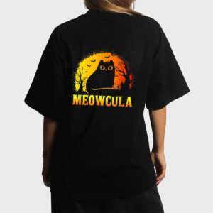 Meowcula Black Cat Halloween Vampire Cat Women T-Shirt