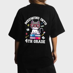Meowing Into 4H Grade Funny Back O School Cat Lovers Women T-Shirt
