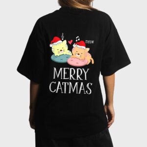Merry Catmas Pajama Christmas Lights Funny Holiday Cat Mom Women T-Shirt