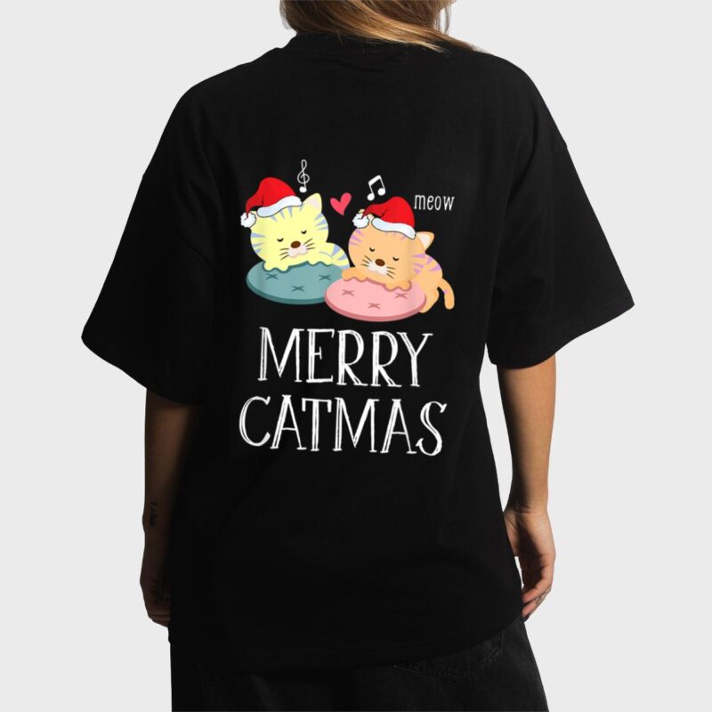Merry Catmas Pajama Christmas Lights Funny Holiday Cat Mom Women T-Shirt