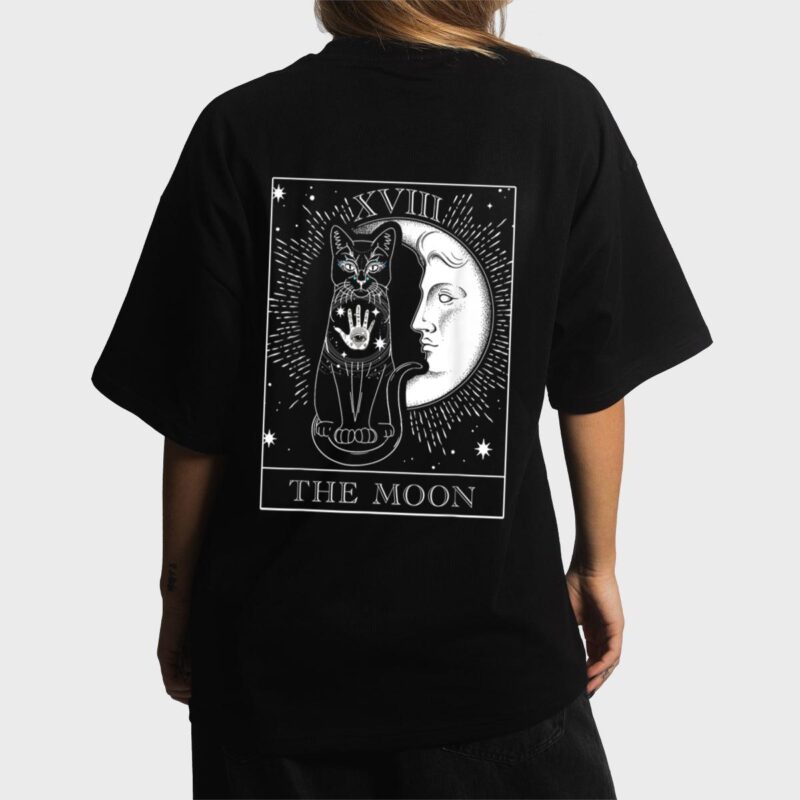 Moon Tarot Card and Cat Occult Graphic Women T-Shirt