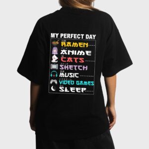 My Perfect Day Anime Ramen Sketch Cat Music Video Game Sleep Women T-Shirt