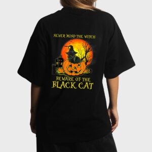 Never Mind A Witch Beware Of He Black Cat Halloween Women T-Shirt