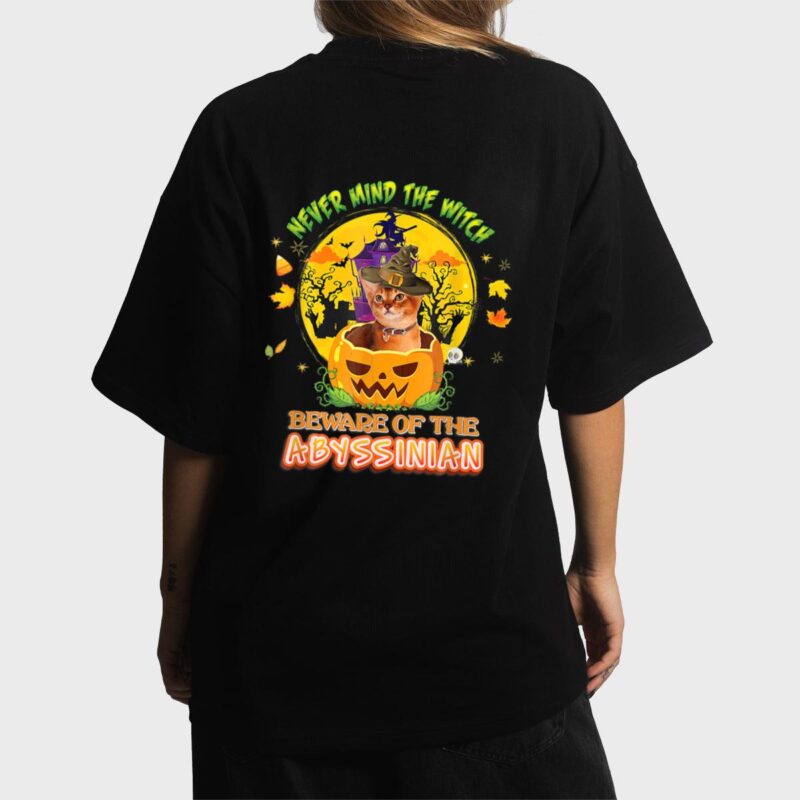 Never Mind He Witch Beware Of Abyssinian Cat Halloween Hat Women T-Shirt