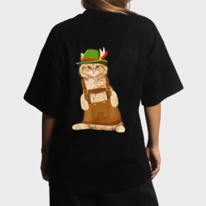 Oktoberfest Cat Bavarian Lederhosen Costume Alpine Hat Gift Women T-Shirt