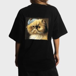 Persian cat with a pear earring, classical art parody feline Premium Women T-Shirt