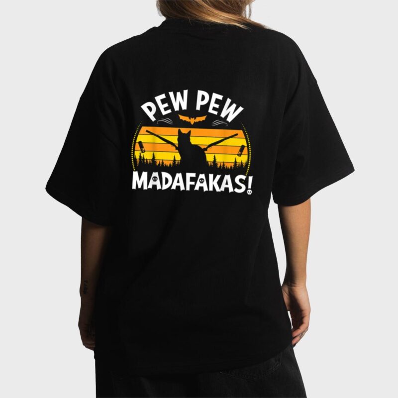 Pew Pew Madafakas scary boo night Halloween black cat Women T-Shirt
