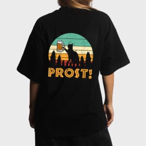 Prost Cat Silhouette Retro Bavarian Oktoberfest Women T-Shirt