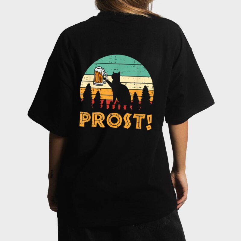 Prost Cat Silhouette Retro Bavarian Oktoberfest Women T-Shirt
