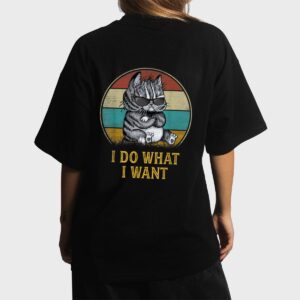 Retro 80s 90s Cat Lovers Boys Men Funny I Do What I Want Cat Women T-Shirt