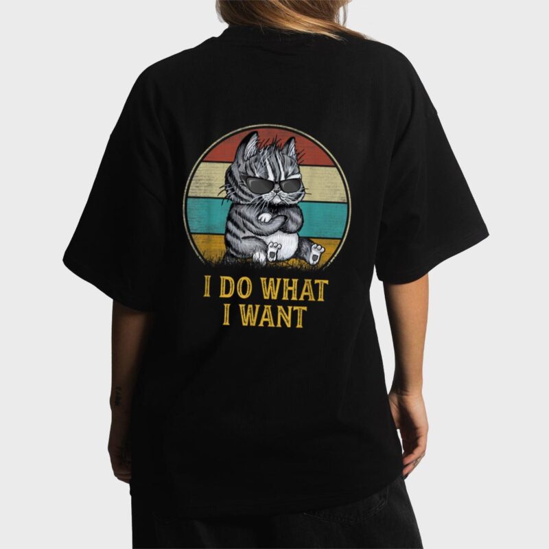 Retro 80s 90s Cat Lovers Boys Men Funny I Do What I Want Cat Women T-Shirt
