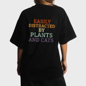 Retro Pet Cat Plant Lover Easily Distracted By Plants Cats Women T-Shirt