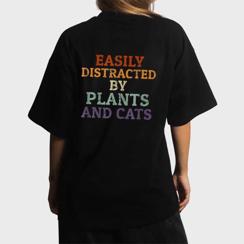 Retro Pet Cat Plant Lover Easily Distracted By Plants Cats Women T-Shirt