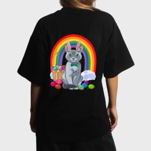 Russian Blue Cat Easter Eggs Bunny Women T-Shirt