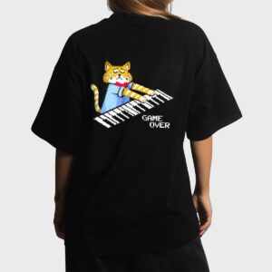 Sad Cat playing keyboard Game Over Women T-Shirt