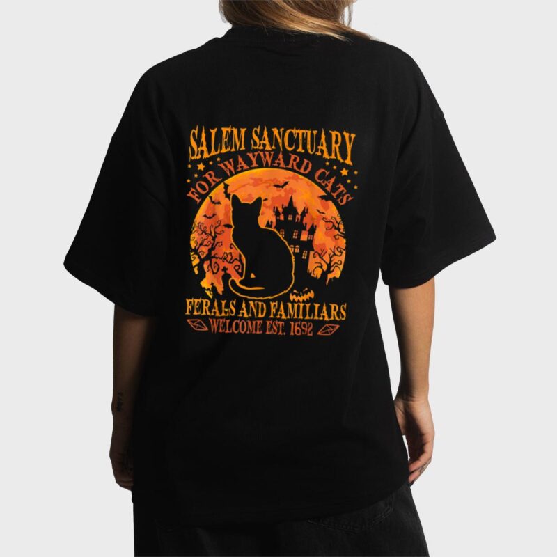 Salem Black Cat Halloween-Shirt Kids Girls Kitten Lover Gift Women T-Shirt