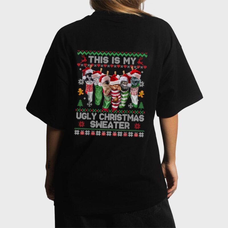 Santa Cats Pajama This is My Ugly Christmas Kittens Sweater Women T-Shirt