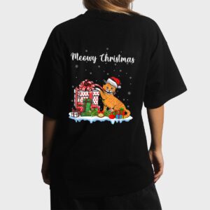 Santa Hat Cat Xmas For Girls Kids Meowy Cat Christmas Women T-Shirt