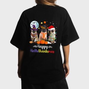 Siamese Cat Halloween Merry Christmas Happy Hallothanksmas Women T-Shirt