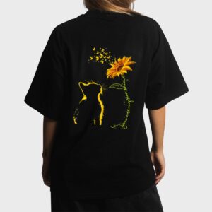 Sitting Yellow Kitten Sunflower Fragrance Butterfly Women T-Shirt