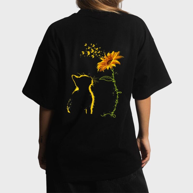 Sitting Yellow Kitten Sunflower Fragrance Butterfly Women T-Shirt