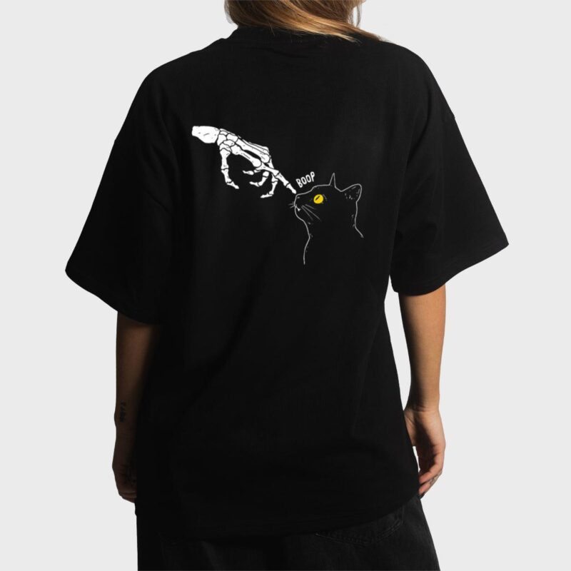 Spooky Boop Black Cat Skeleton Hands Halloween Witchy Women T-Shirt
