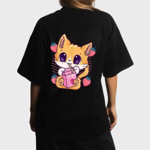 Strawberry Milk Cat Cute Kawaii Kitten Anime Neko Shake Women T-Shirt