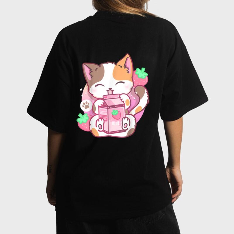 Strawberry Shake Strawberry Milk Cat Kawaii Neko Anime Girls Women T-Shirt