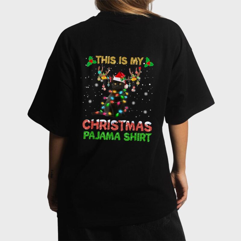This Is My Christmas Pajama Shirt Black Cat Lover Christmas Women T-Shirt