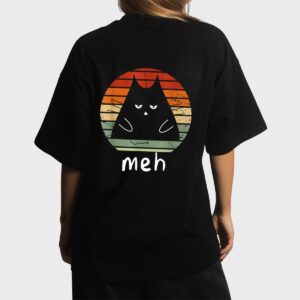 Vintage Black Cat  Meh Cat Meow Kitty Cat Lover Women T-Shirt